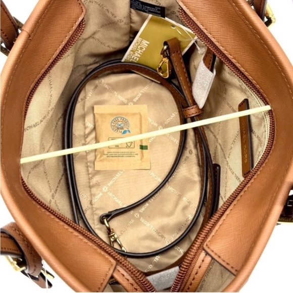 Michael Kors Jet Set Travel Extra-Small Logo Top-Zip Tote Bag Brown Signature - Picture 7 of 8